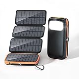 CONXWAN Cargador Solar 26800mAh, Batería Externa Solar con 4 Paneles Solares y 3 Puertos, Power Bank Portátil de USB C Carga...